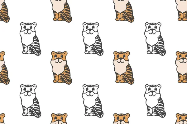 Mignon Tigre Motif Sans Couture Dessin Animé — Image vectorielle