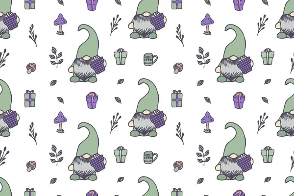 Cute Gnomes Seamless Pattern — Stock vektor