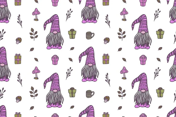 Симпатичные Gnomes Бесшовные Шаблоны — стоковый вектор