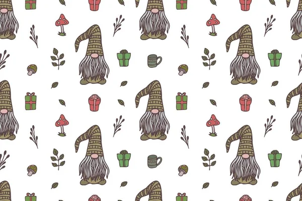 Χαριτωμένο Μοτίβο Gnomes Χωρίς Ραφή — Διανυσματικό Αρχείο
