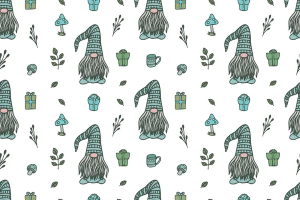 Cute Gnomes Seamless Pattern — Stock Vector