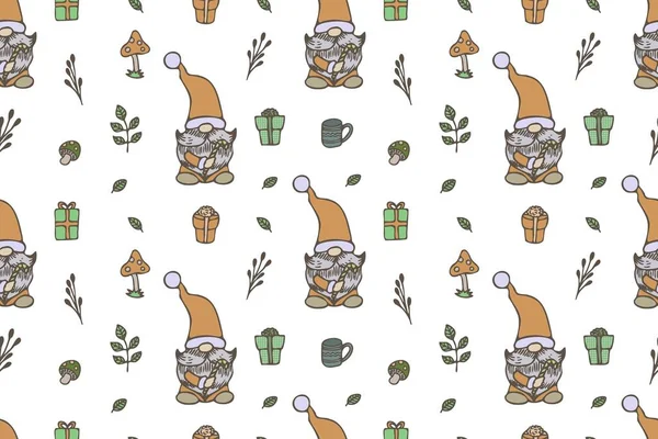 Cute Gnomes Seamless Pattern Wallpaper — Vetor de Stock