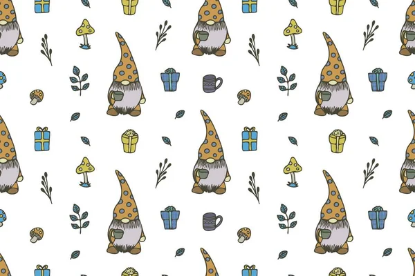 Cute Gnomes Seamless Pattern Wallpaper — Vetor de Stock