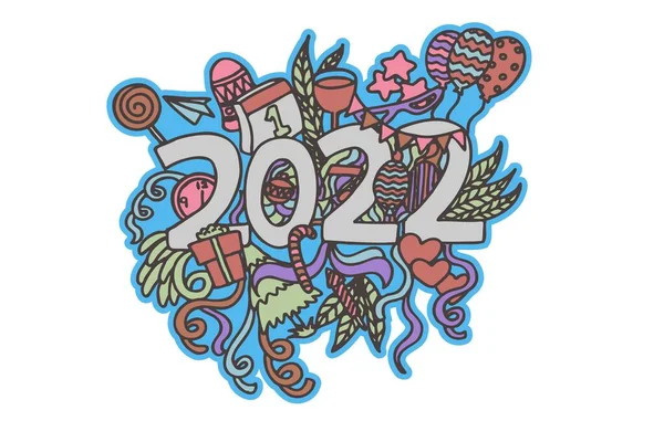 Happy New Year 2022 Abstract Doodles — Stockvektor