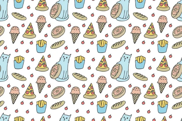 Cats Food Seamless Pattern — Vettoriale Stock