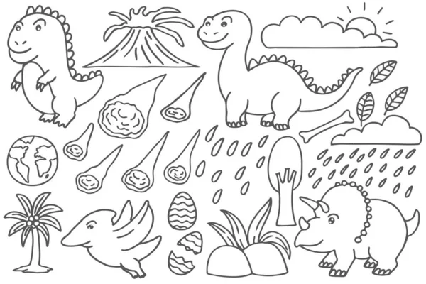 Set Von Niedlichen Dinosaurier Doodles — Stockvektor