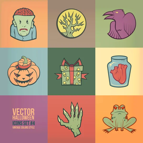 Set de iconos vectoriales de Halloween. Estilo Vintage Colores — Archivo Imágenes Vectoriales