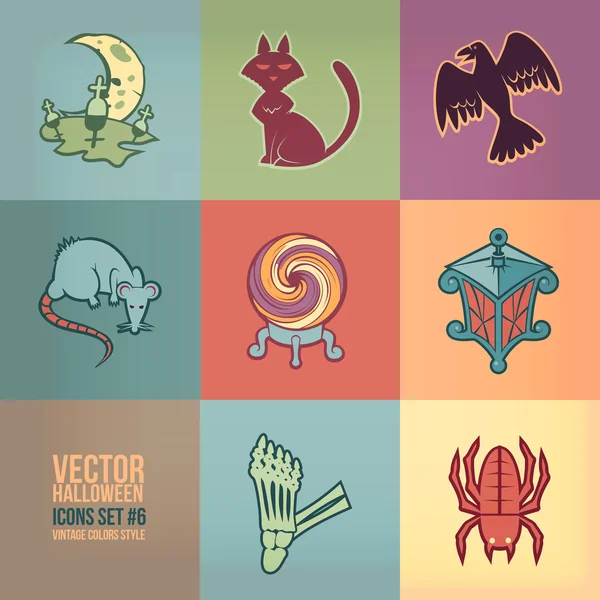 Cadılar Bayramı vector Icons set. Vintage renk stili — Stok Vektör