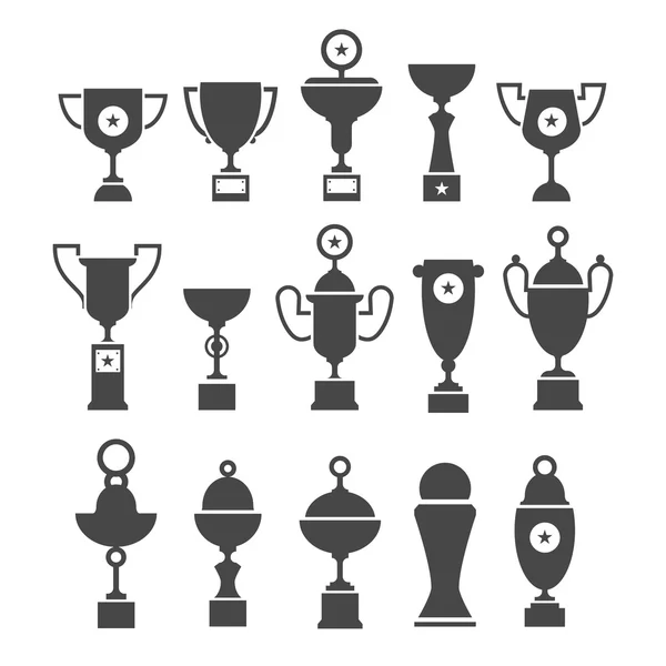 Vector icons set of silhouette sport award cups. — Stock Vector