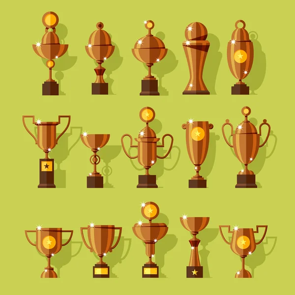 Vector icons set of silver sport award cups. — Stock Vector