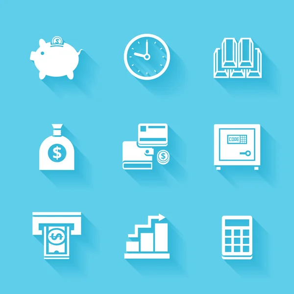 Set of white finance and money icons. — Stock Vector