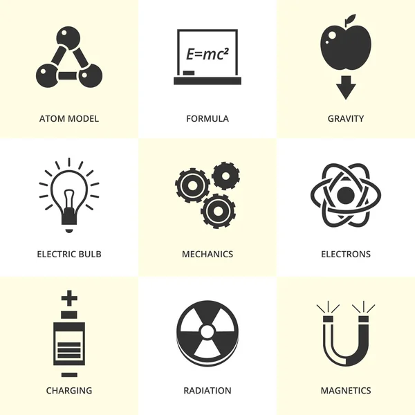 Set of black physics icons. — Stock Vector