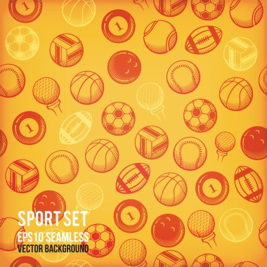  sports seamless background. Sports equipment colored pattern.