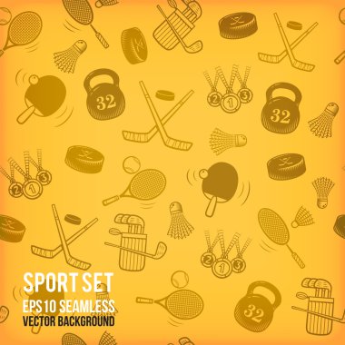  sports seamless background. Sports equipment colored pattern.