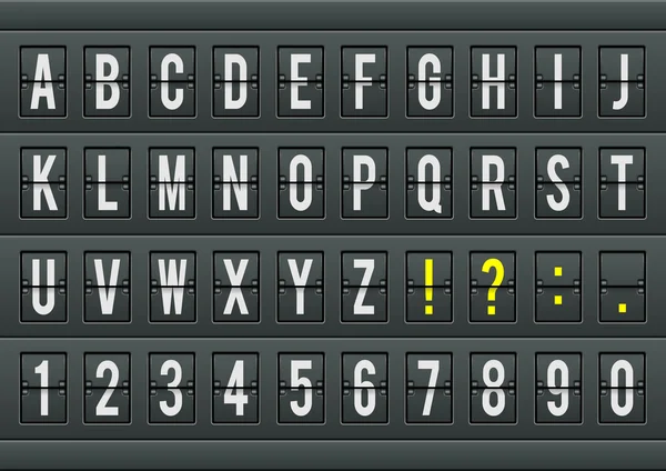 Алфавіт таблиці прибуття аеропорту з символами та номерами . — стоковий вектор