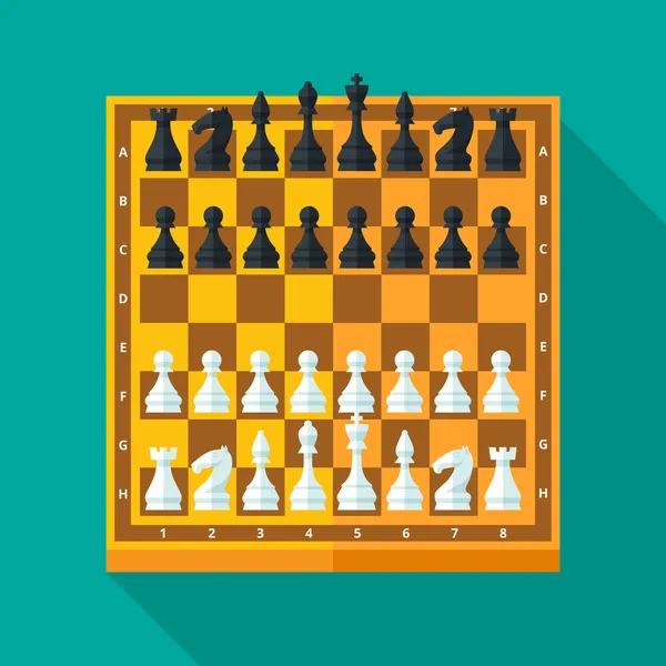 Chess figures and board set in flat style. — Stock Vector