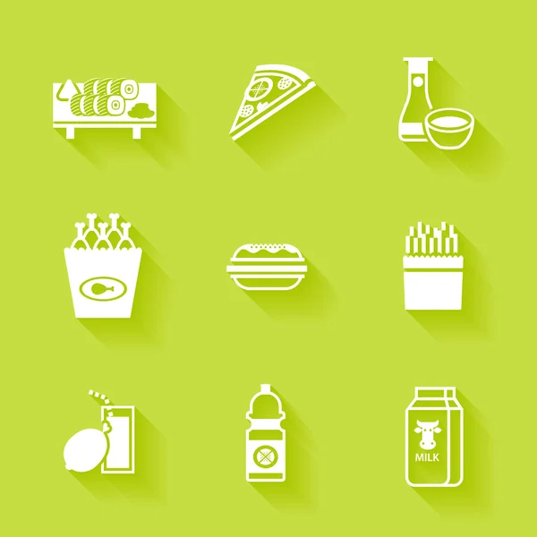 Set of white grocery and food icons. — Stock Vector