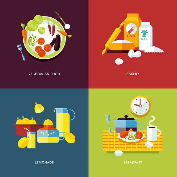 Set of flat design concept icons for food and drinks. Vector Graphics