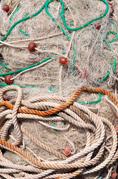 Texture of pile of fishing nets with floats — Stock Photo, Image