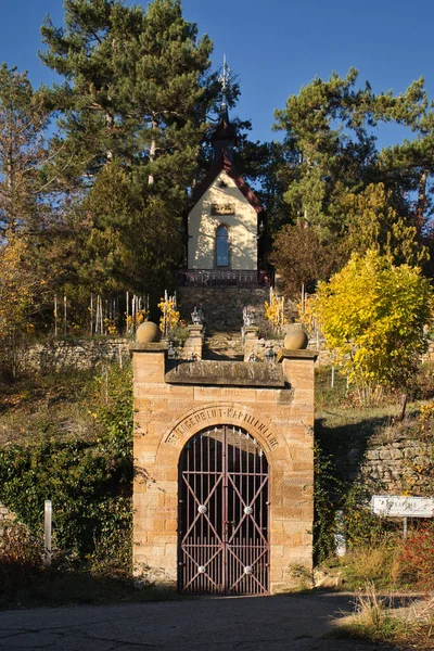 秋の日には ドイツのアルジーにあるブドウ畑のヴィラ ハイリゲンブリュット礼拝堂で — ストック写真