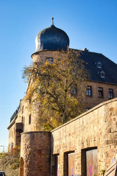 Tree Yellow Leaves Front Lichtenberg Castle Sunny Fall Afternoon Germany — Photo