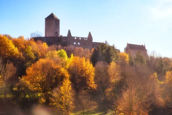 Soleil Brille Sur Château Lichtenberg Sur Une Colline Côté Des — Photo