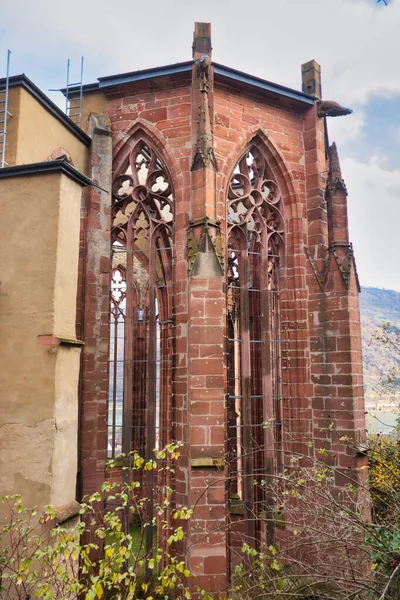 Tower Windows Sandstone Wernerkapelle Ruins Bacharach Germany Fall Day — ストック写真