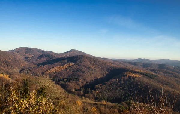 Bruine Heuvels Deel Van Het Siebengebirge Blauwe Lucht Een Herfstdag — Stockfoto