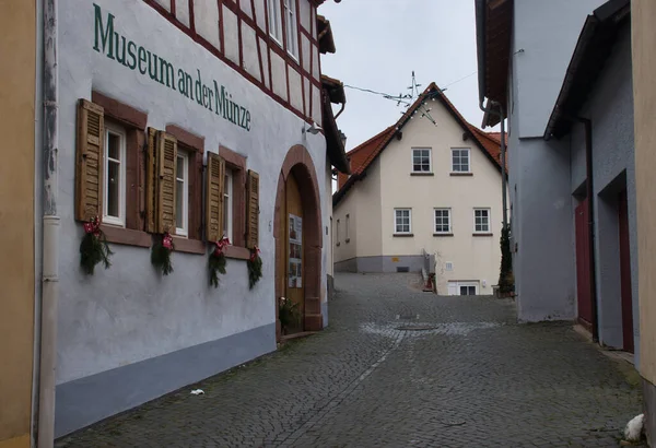 Neuleiningen Germany December 2020 Side Museum Cobblestone Street Leading Yellow — Foto Stock