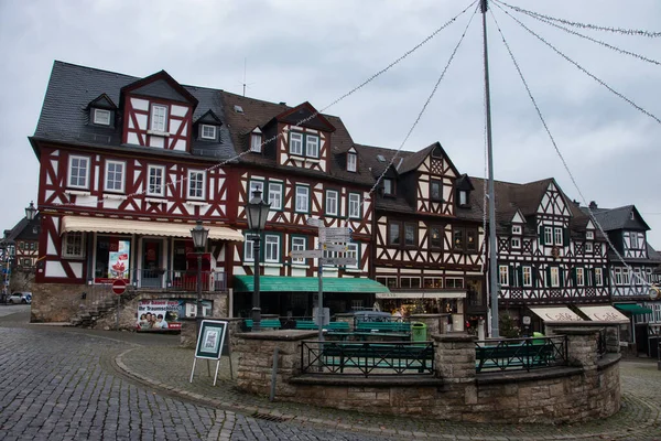 Braunfels Germany December 2020 Row Attached Half Timbered Buildings Market — ストック写真