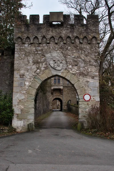 Braunfels Germany December 2020 Arches Entrance Braunfels Castle Fall Day — Zdjęcie stockowe