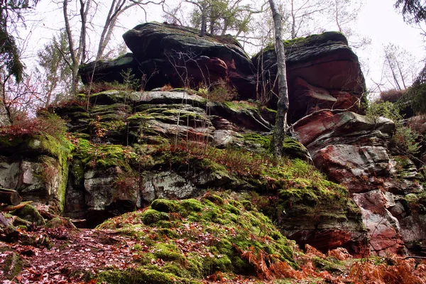 Stenen Stapel Met Wat Mos Het Palts Woud Van Duitsland — Stockfoto