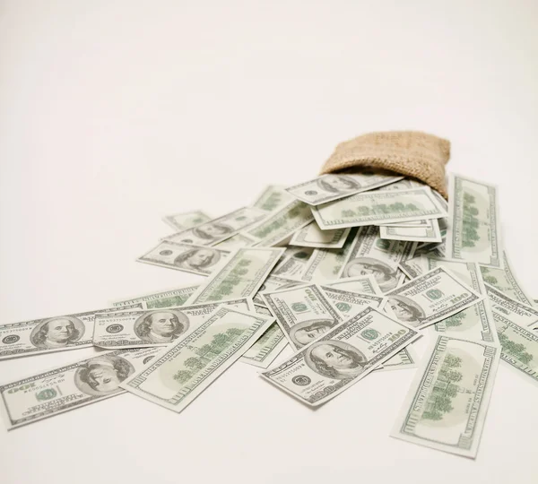 Money in the bag on a white background — Stock Photo, Image