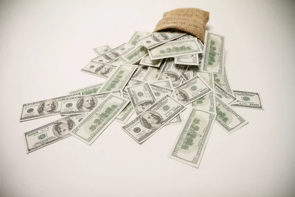 Money in the bag on a white background — Stock Photo, Image