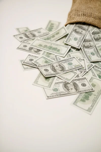 Money in the bag on a white background — Stock Photo, Image