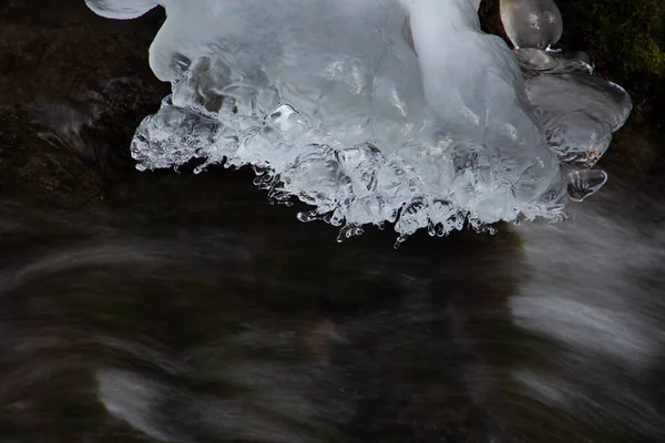 Agua Que Fluye Bajo Hielo Que Derrite Concepto Del Calentamiento —  Fotos de Stock