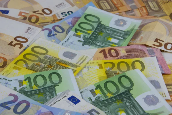Flat lay of euro bills banknote for financial background