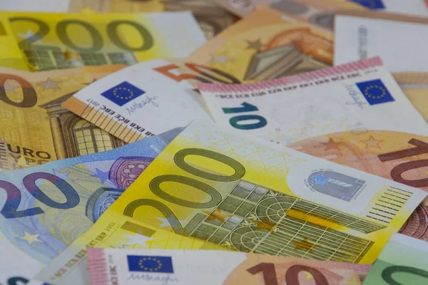 Flat lay of euro bills banknote for financial background