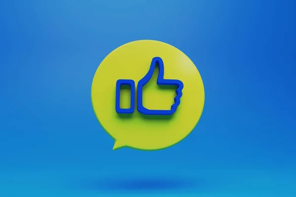 Like button in a round dialog box on blue background — Stock Photo, Image