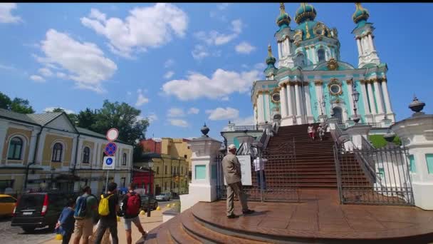 Kyiv Ukraine July 2021 People Walking Stairs Leading Andrew Church — Stock Video