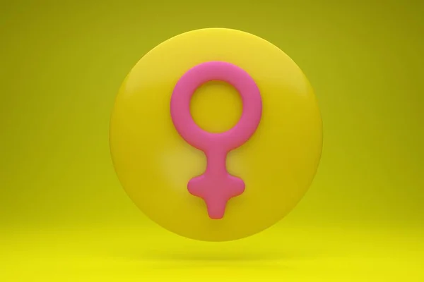 Símbolo Gênero Feminino Rosa Caixa Diálogo Redonda Com Fundo Amarelo — Fotografia de Stock