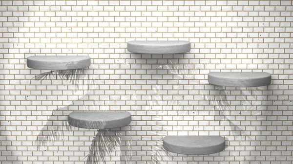 Five Concrete Shelves Brick Wall Cosmetic Skin Care Beauty Product — ストック写真