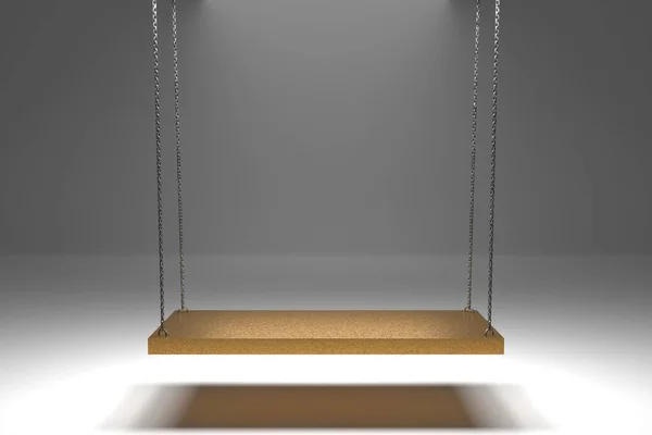 Empty Golden Swing Metallic Chains Gray Background Product Presentation Style — Stock Fotó