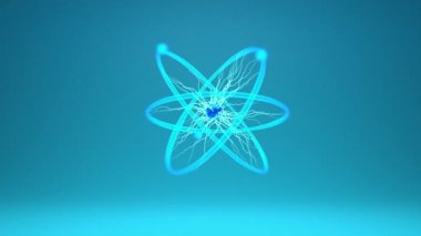 Atomik enerji işareti, nükleer reaksiyonun konsept videosu. Atomlar, nötronlar, protonlar en küçük atom altı parçacıklar ve güç elementleri. 4k video kaydı