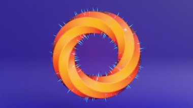 soyut geometrik şekil sonsuzluk turuncu mebius bant halka torus kristal mızraklar mavi arka planda dışarı fırlar. 4k UHD döngü video görüntüsü duvar kağıdı