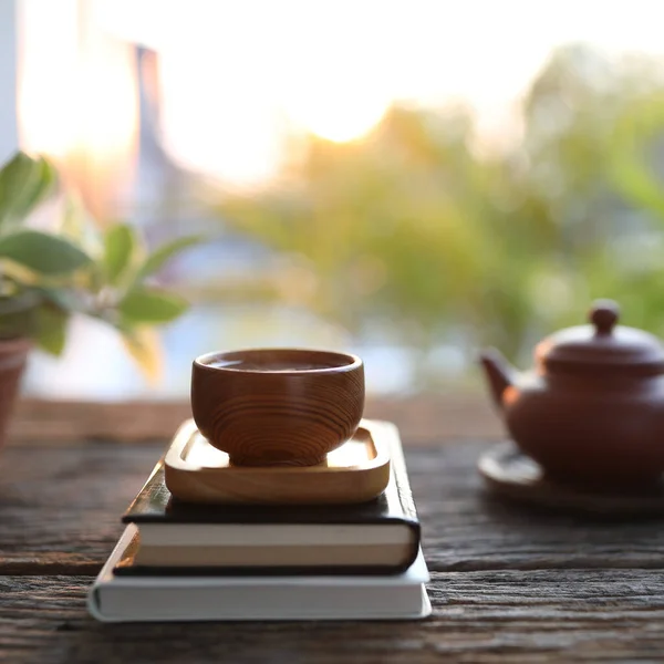 Brown Teapot Tea Cup Books — Stockfoto