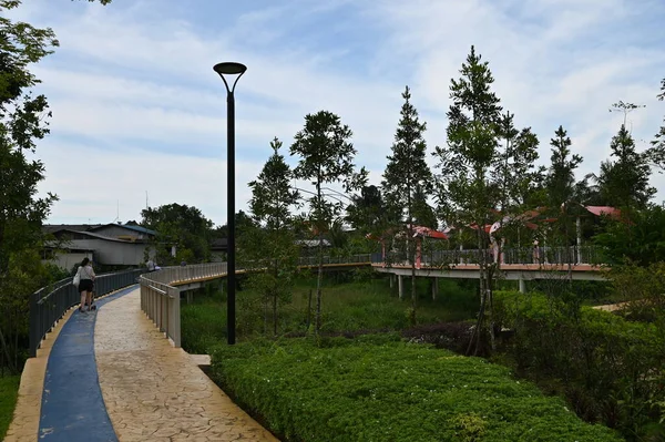 Batu Kawa Waterfront Riverside Park Punto Riferimento Sky Bridge Suoi — Foto Stock