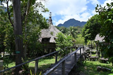 Kuching, Sarawak Malezya - 1 Mayıs 2022: Çeşitlendirilmiş Aborjin ve Yerlilerin Gösterisiyle Saray Kültür Köyü