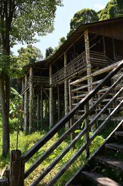 Kuching, Sarawak Malezya - 1 Mayıs 2022: Çeşitlendirilmiş Aborjin ve Yerlilerin Gösterisiyle Saray Kültür Köyü