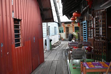 Georgetown, Penang Malezya - 14 Mayıs 2022 Ermeni Caddesi ve Georgetown 'un İnanılmaz Sahnesi